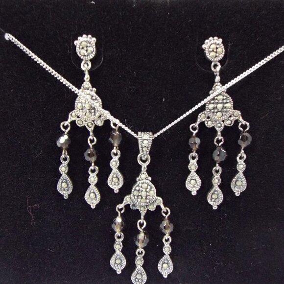 NECKLACE & Earrings .925 Sterling Silver Jewelry 3 Piece Jewelry Set - Picture 10 of 10